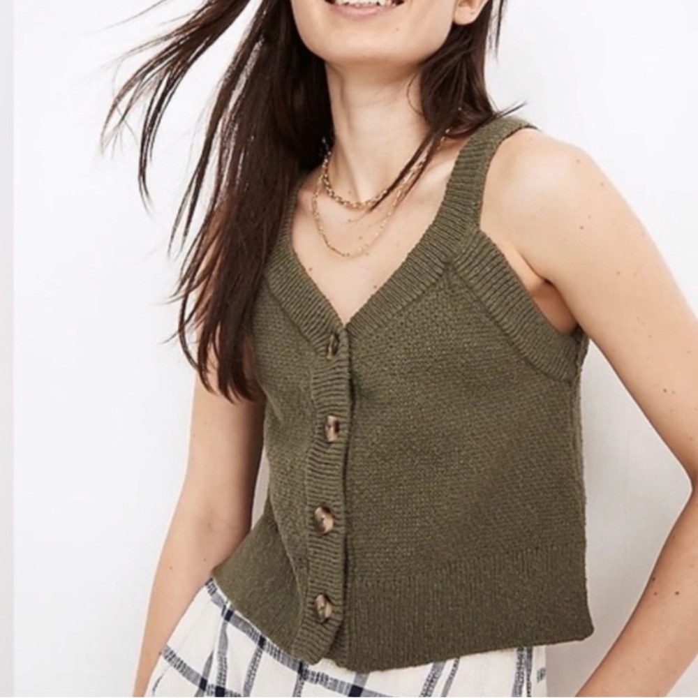 Madewell Wakefield Green Ribbed Sleeveless Tank Top